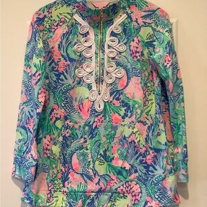 Lilly Pulitzer Skipper Popover Multicolored Mermaids Cove UPF 50 Protection
